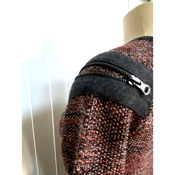 Maje Mini Sweater Dress Sheath Tweed Red Round Neck Zip Shoulder Long Sl… - Picture 6 of 9